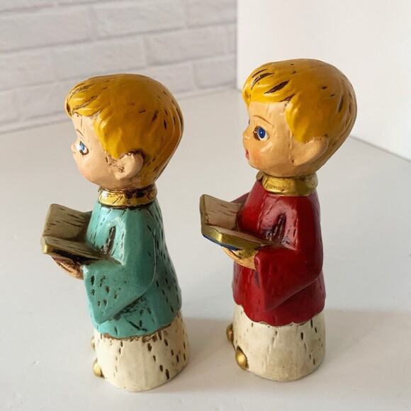 Vintage Chalkware Choir Boy Figurines Set of 2 Children Figurines Christmas Sing - Picture 4 of 8